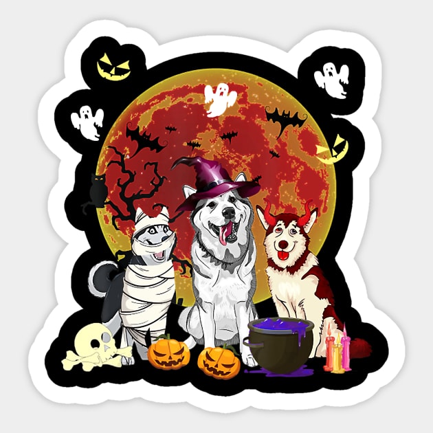 Cute Husky Witch Pumpkin Halloween Dog Lover Sticker by JaydeMargulies